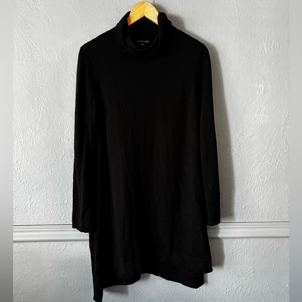 Eileen Fisher Black Merino Wool Turtleneck Dress Tunic | Size S